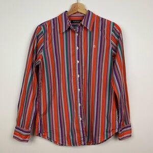 Lauren Ralph Lauren Black Label Button Shirt Blouse Multicolor Striped Small